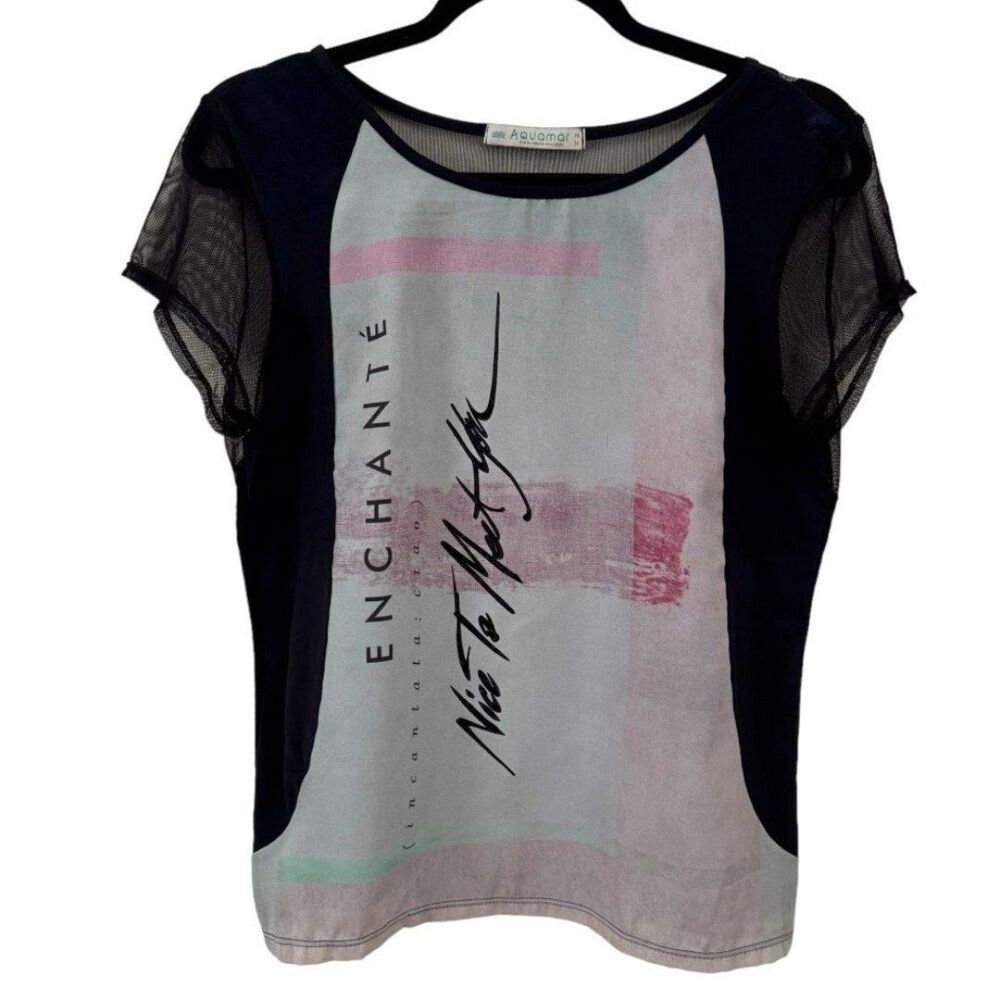 Aquamar Graphic Short Sleeve Blouse Size M